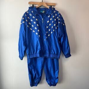 Vintage On Your Mark Women's Tracksuit Windbreaker Jacket & Pants Blue Medium